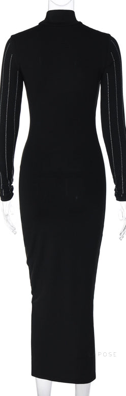 Joslynn High Neck Rhinestone Midi Dress [L7F6T2Z6]
