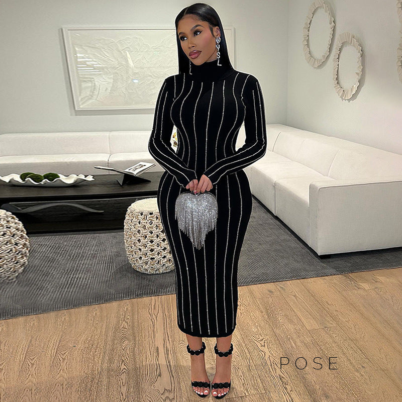 Joslynn High Neck Rhinestone Midi Dress [S0D99WLR]