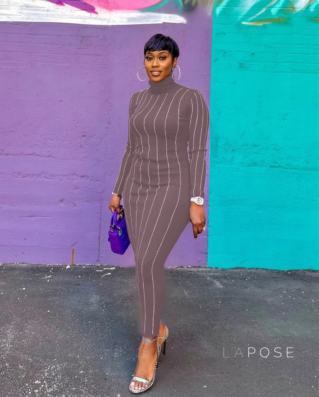 Joslynn High Neck Rhinestone Midi Dress [KEUZLHZD]