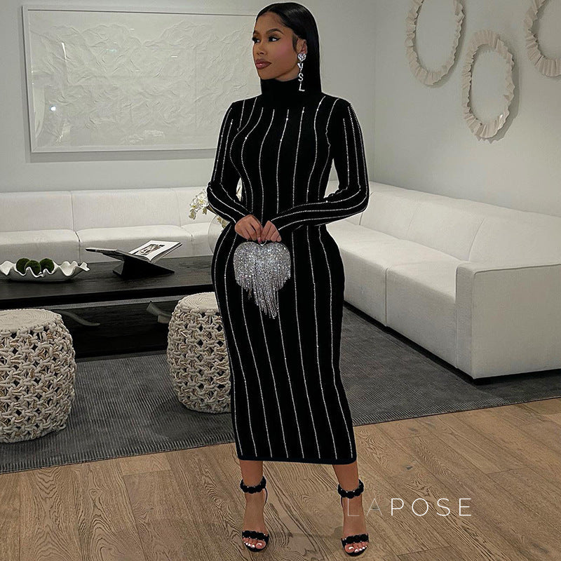 Joslynn High Neck Rhinestone Midi Dress [B308QSOH]