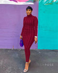 Joslynn High Neck Rhinestone Midi Dress [IAG6GEOU]