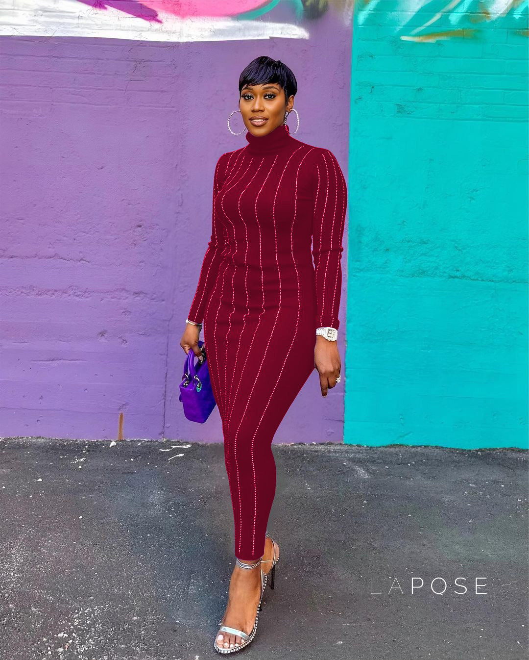 Joslynn High Neck Rhinestone Midi Dress [IAG6GEOU]