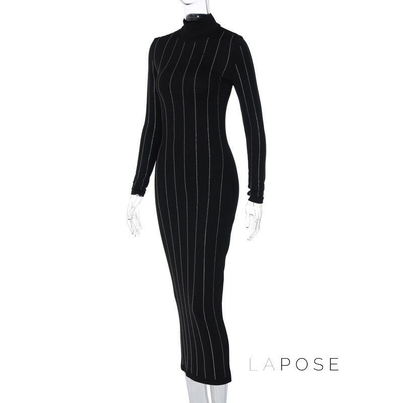 Joslynn High Neck Rhinestone Midi Dress [IGRA5S64]