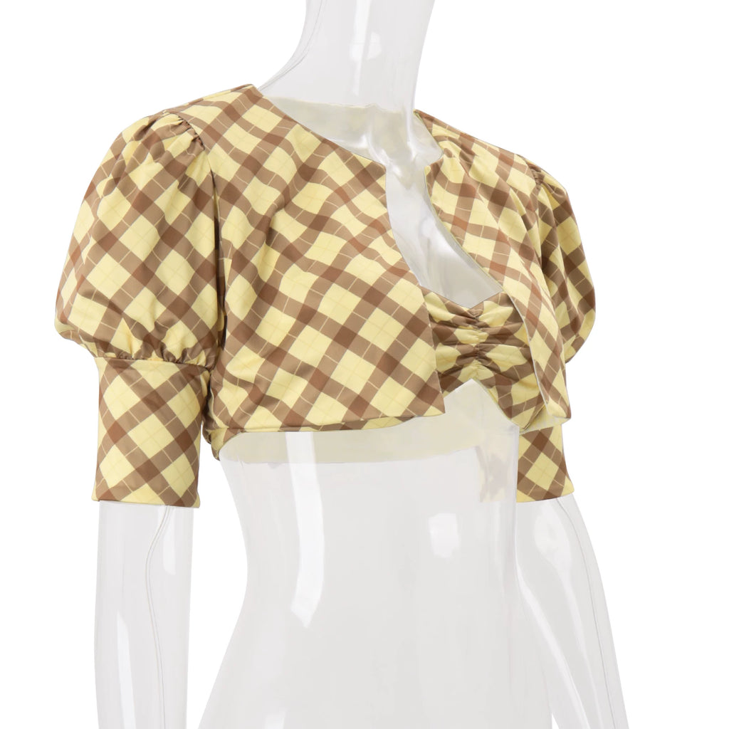 LaPose - Josslyn Plaid Puff Sleeve Top Set
