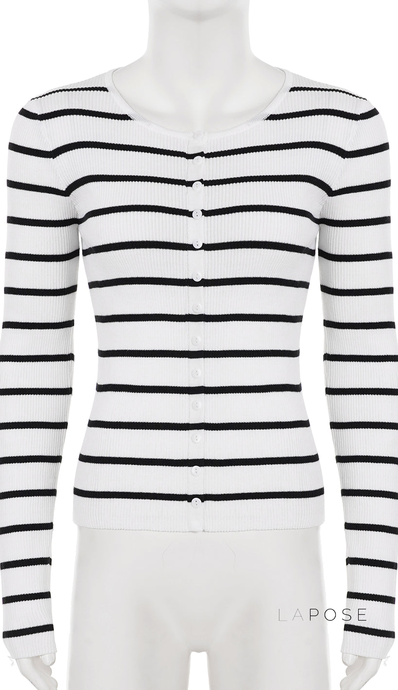 Joyanna Striped Cropped Knit Cardigan [65FYOCMV]
