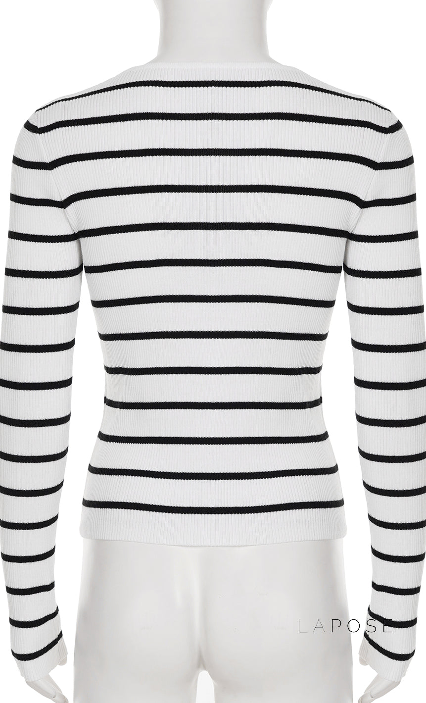 Joyanna Striped Cropped Knit Cardigan [A1N6C0UX]