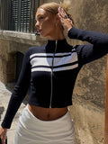 Kacy Contrast Zipper Knit Top [WW5WEM2Z]