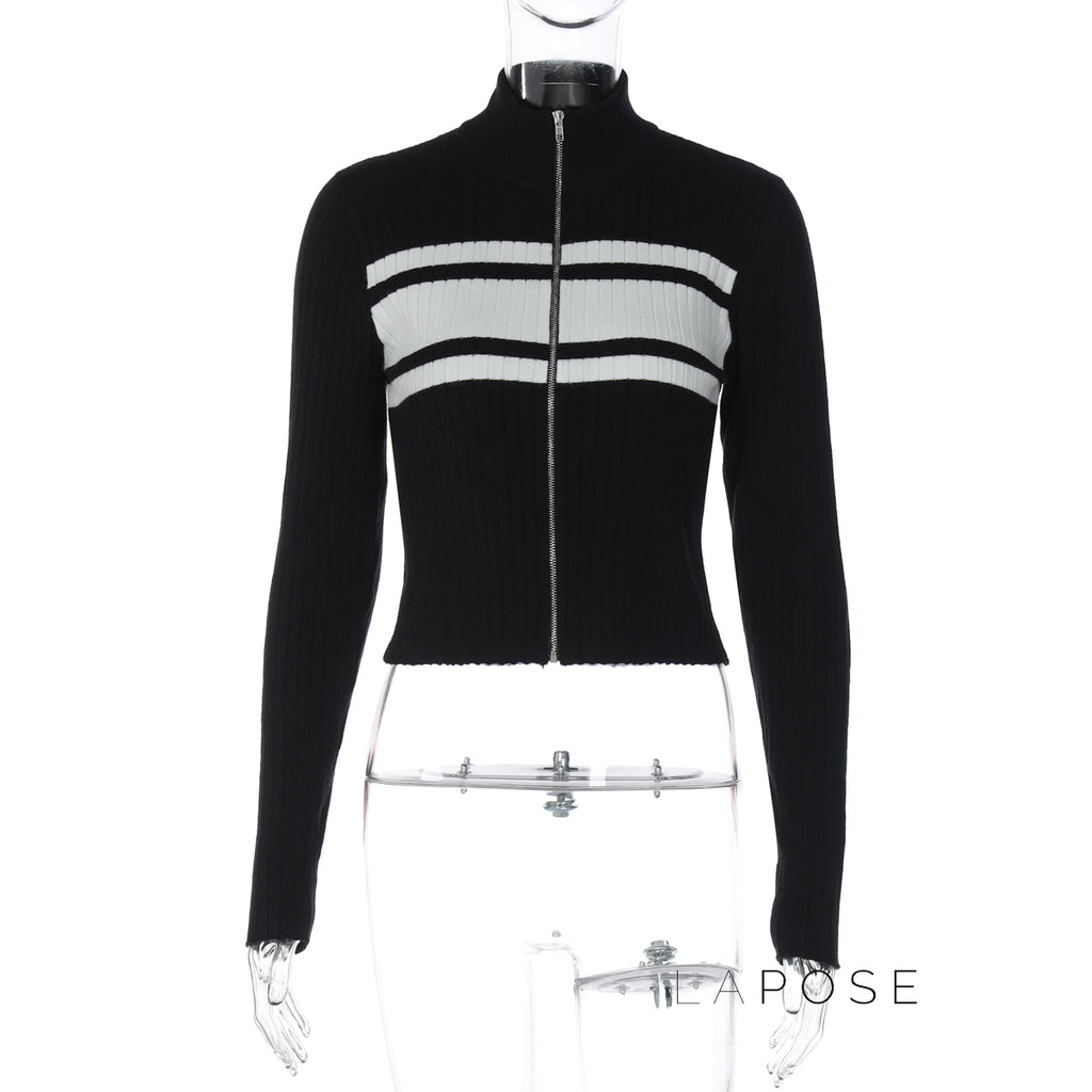 Kacy Contrast Zipper Knit Top [RHVJ9MV2]