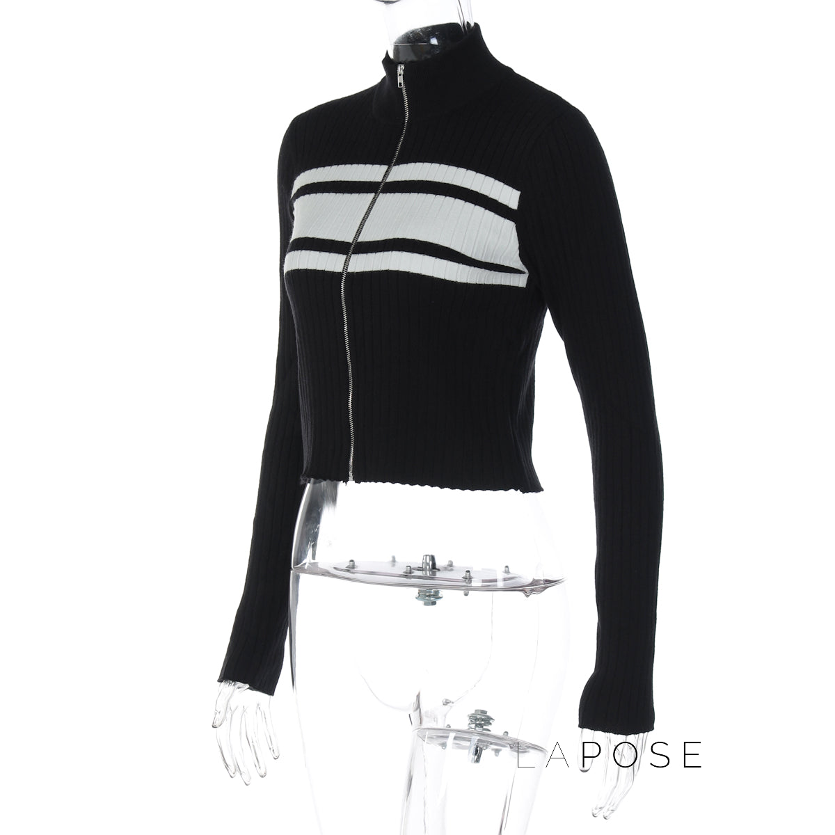 Kacy Contrast Zipper Knit Top [GF9D3OLW]