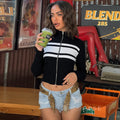 Kacy Contrast Zipper Knit Top [5L98T92K]