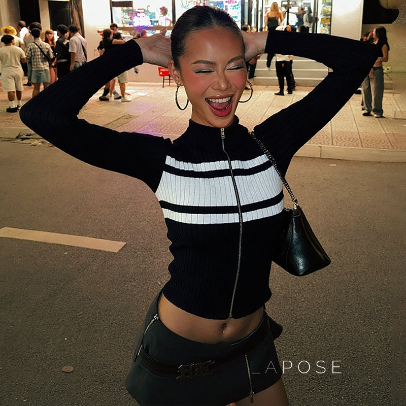 Kacy Contrast Zipper Knit Top [AWPJ1VI7]