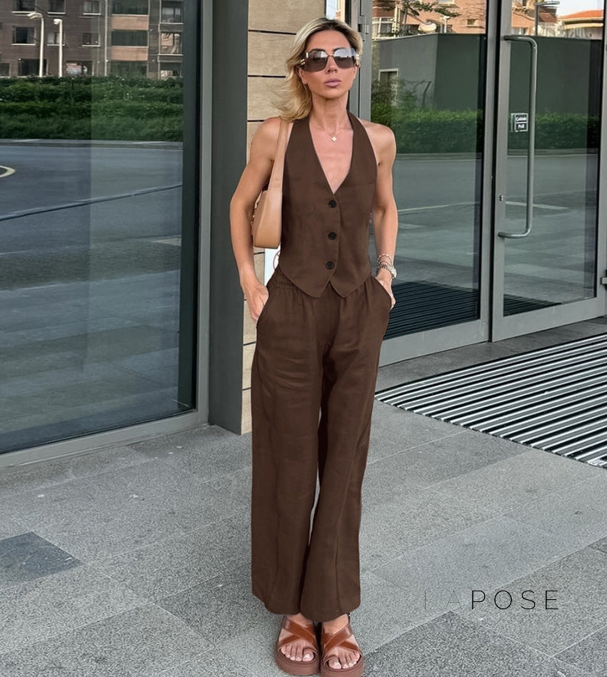 Kaela Brown Vest Pant Set [SVYMUDA7]