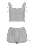 Kaeleigh Waffle Bows Shorts Set [2PYWE36L]