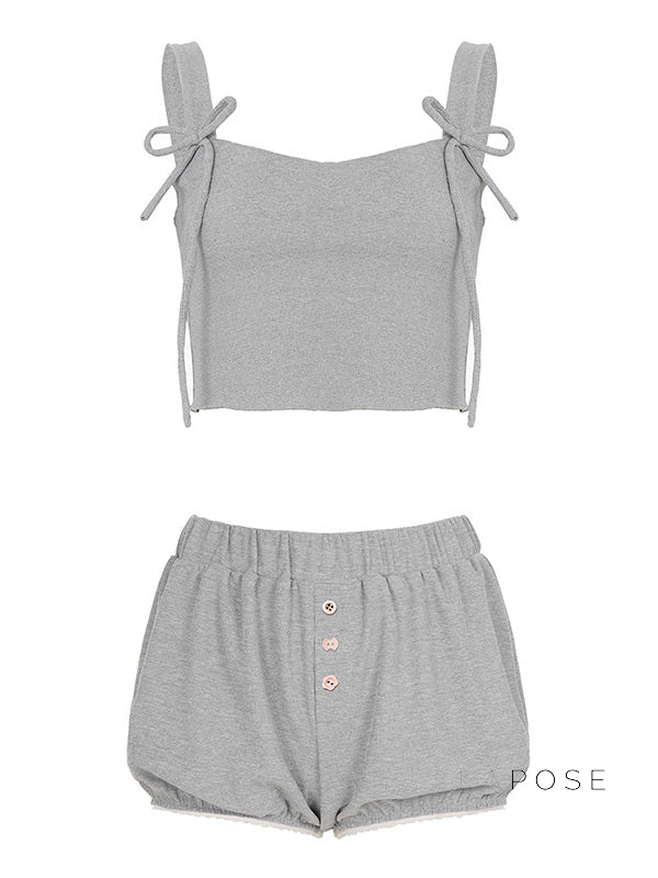 Kaeleigh Waffle Bows Shorts Set [2PYWE36L]