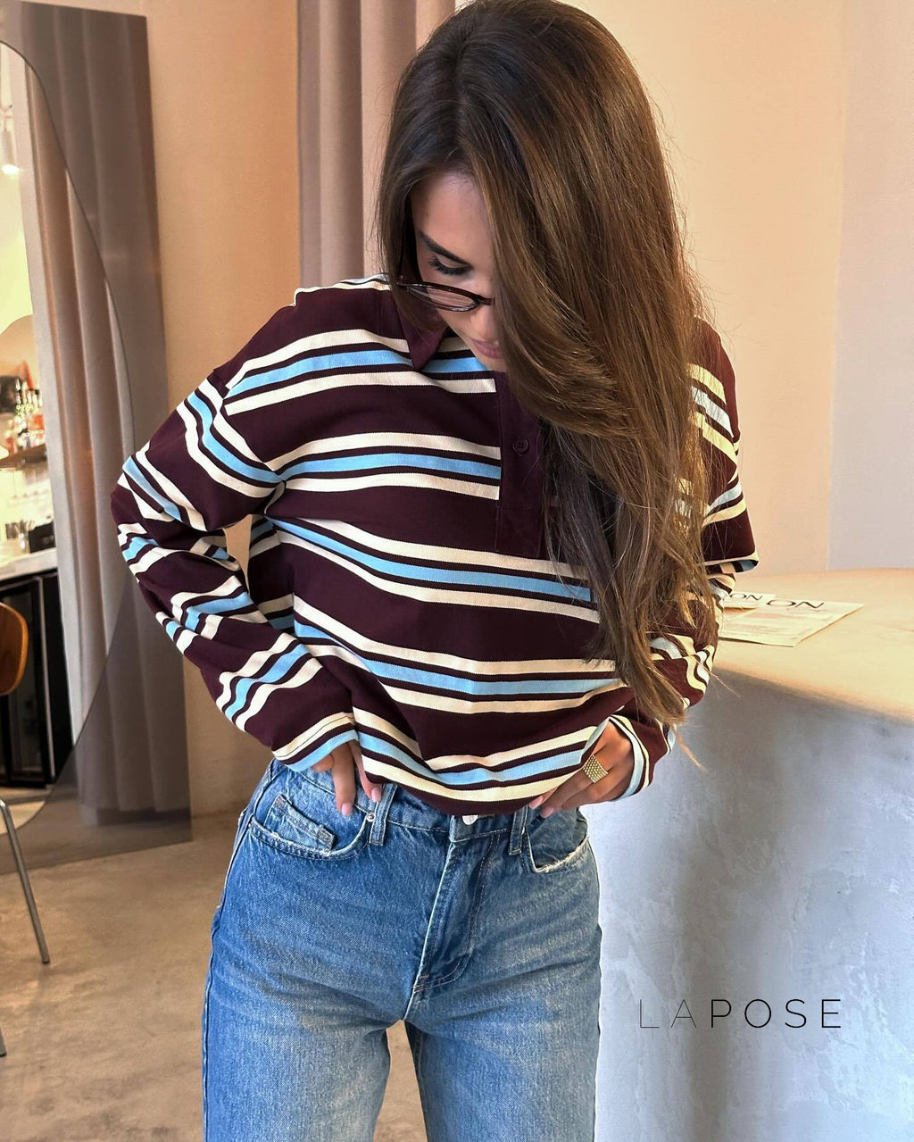 Kaelin Contrast Striped Knit Polo [SHSBVPCQ]