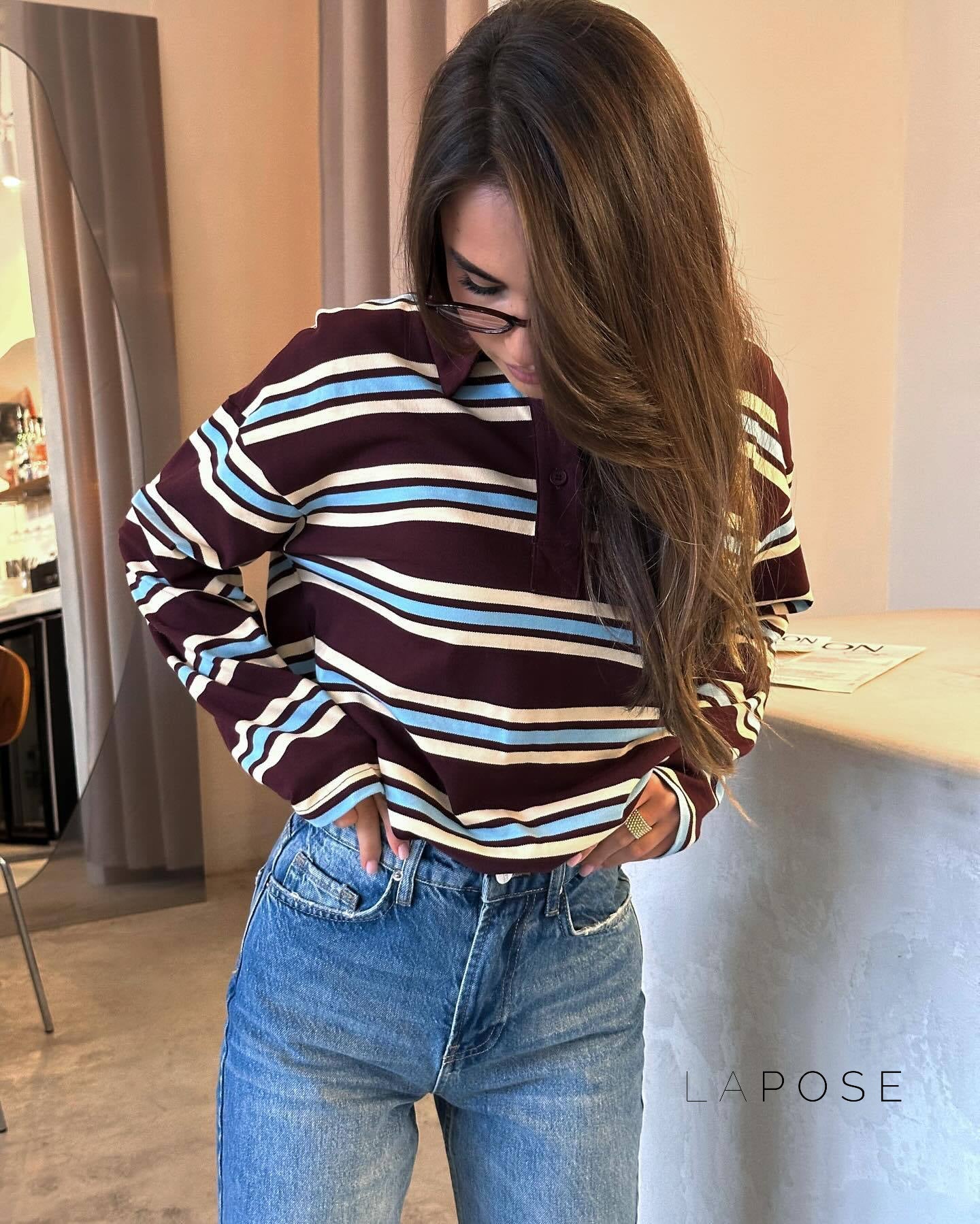 Kaelin Contrast Striped Knit Polo [SHSBVPCQ]