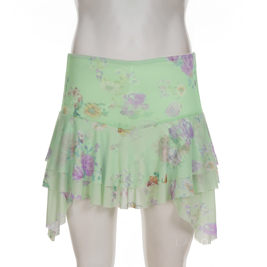 Kaelynn Floral Asymmetric Mini Skirt