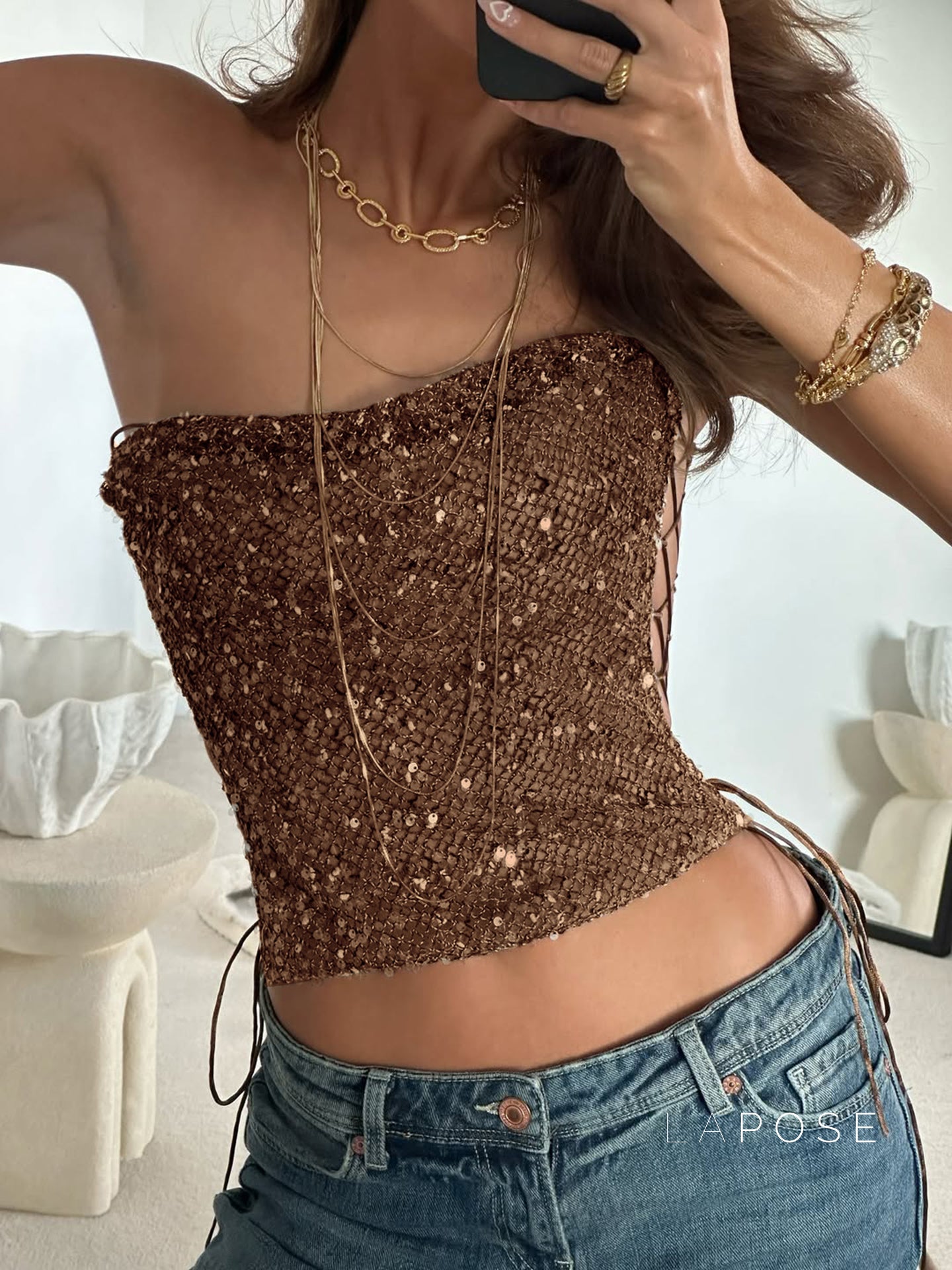 Kaidyn Sequin Crop Tube Top [T0RI2DJJ]