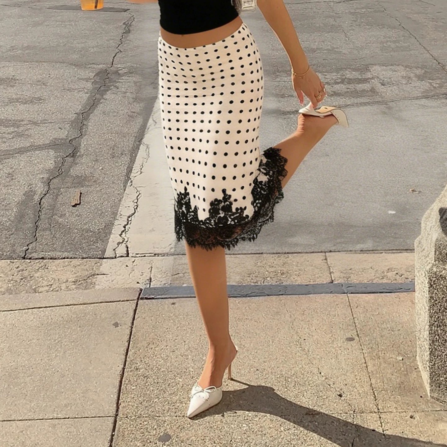 LaPose - Kaislee Polka Dot Lace Midi Skirt