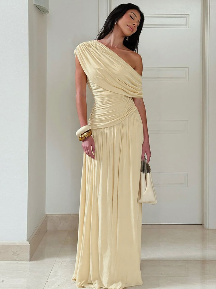 Kaitlynn Asymmetric Pleated Maxi Dress