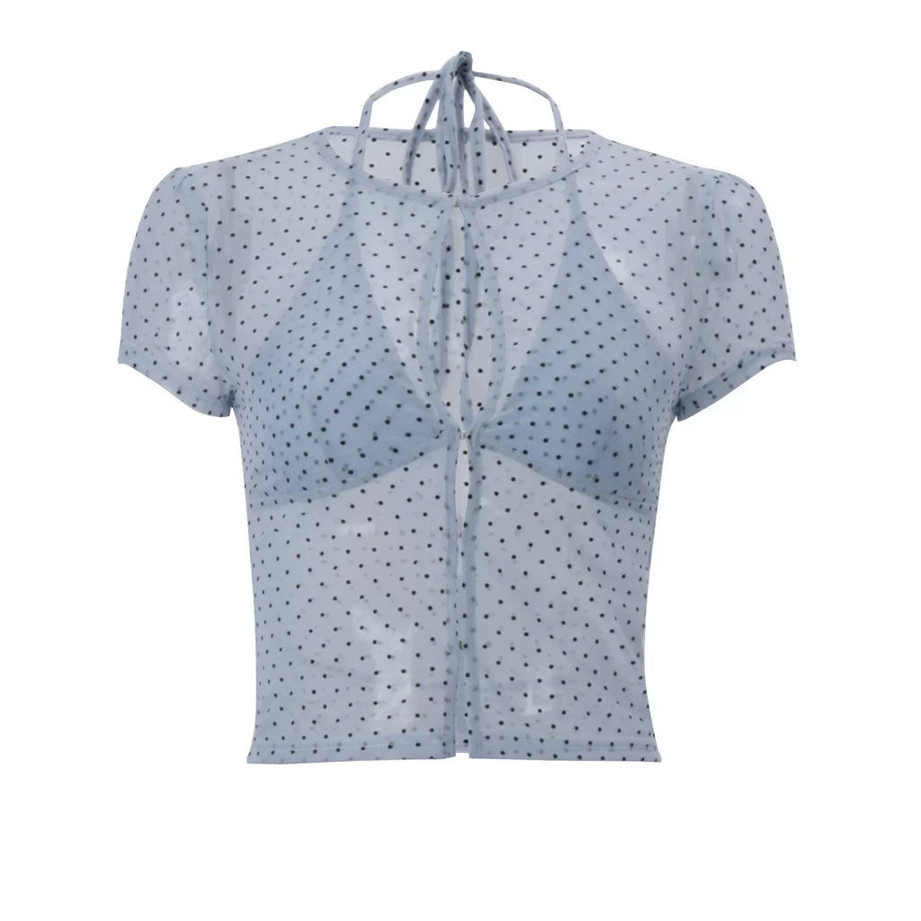 LaPose - Kala Polka Dot Mesh Skirt Set - Blue Top Color