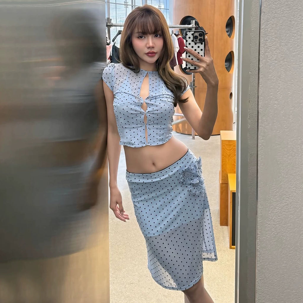 LaPose - Kala Polka Dot Mesh Skirt Set