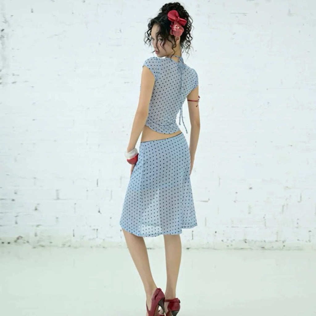 LaPose - Kala Polka Dot Mesh Skirt Set