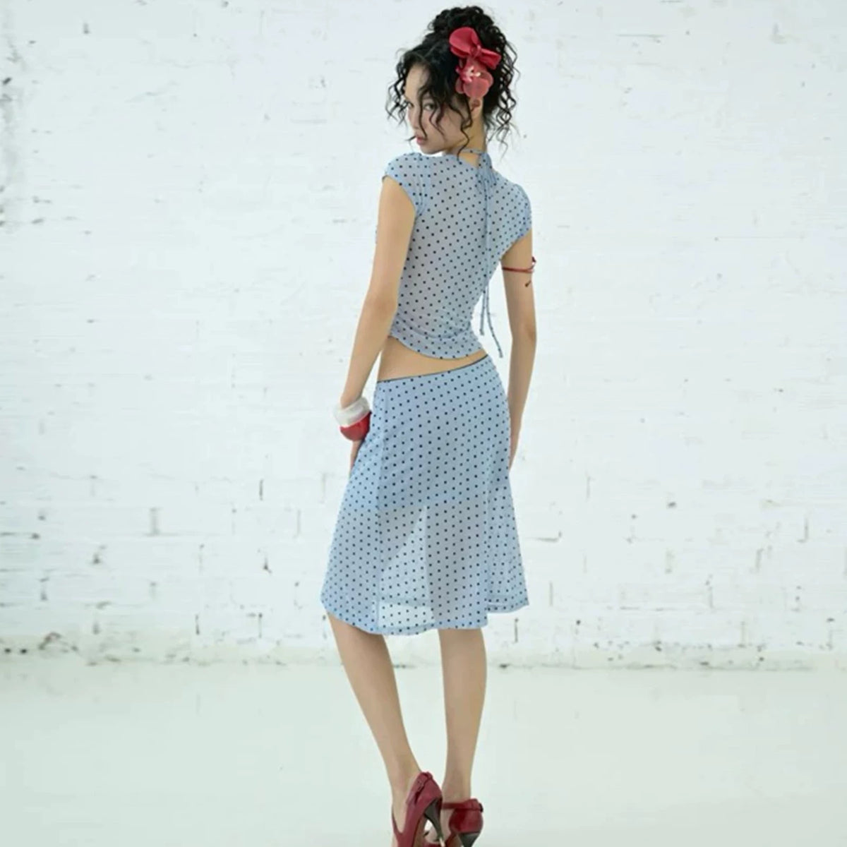 LaPose - Kala Polka Dot Mesh Skirt Set