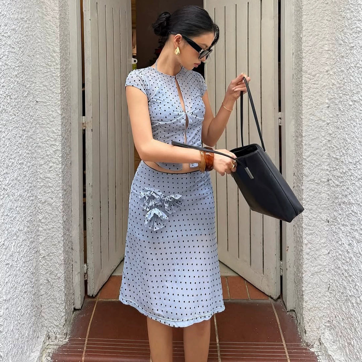 LaPose - Kala Polka Dot Mesh Skirt Set