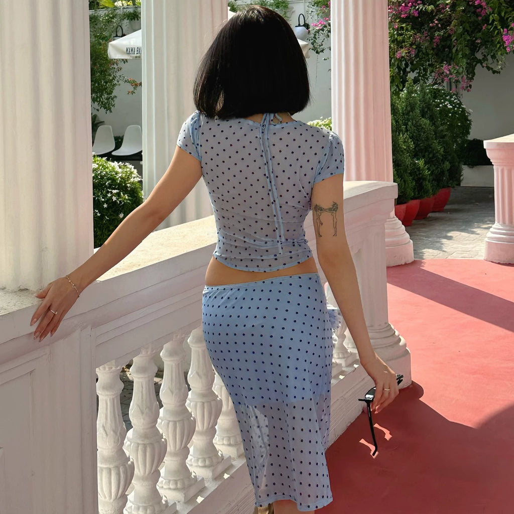 LaPose - Kala Polka Dot Mesh Skirt Set