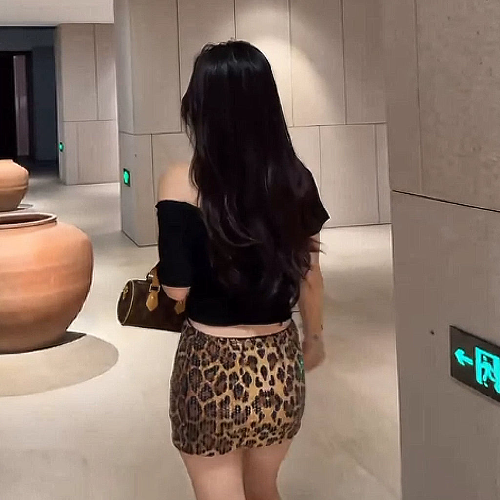 Kaleena Leopard Sequin Skirt Set