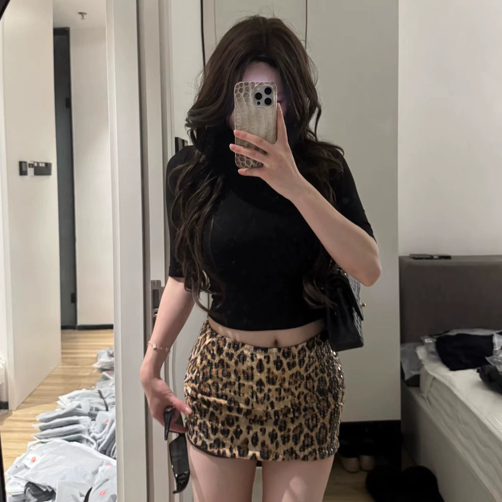 Kaleena Leopard Sequin Skirt Set