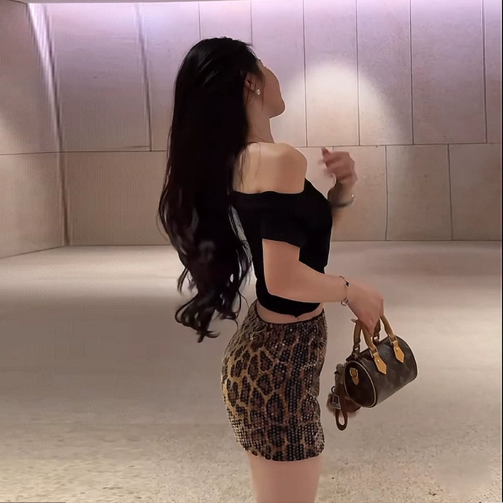 Kaleena Leopard Sequin Skirt Set