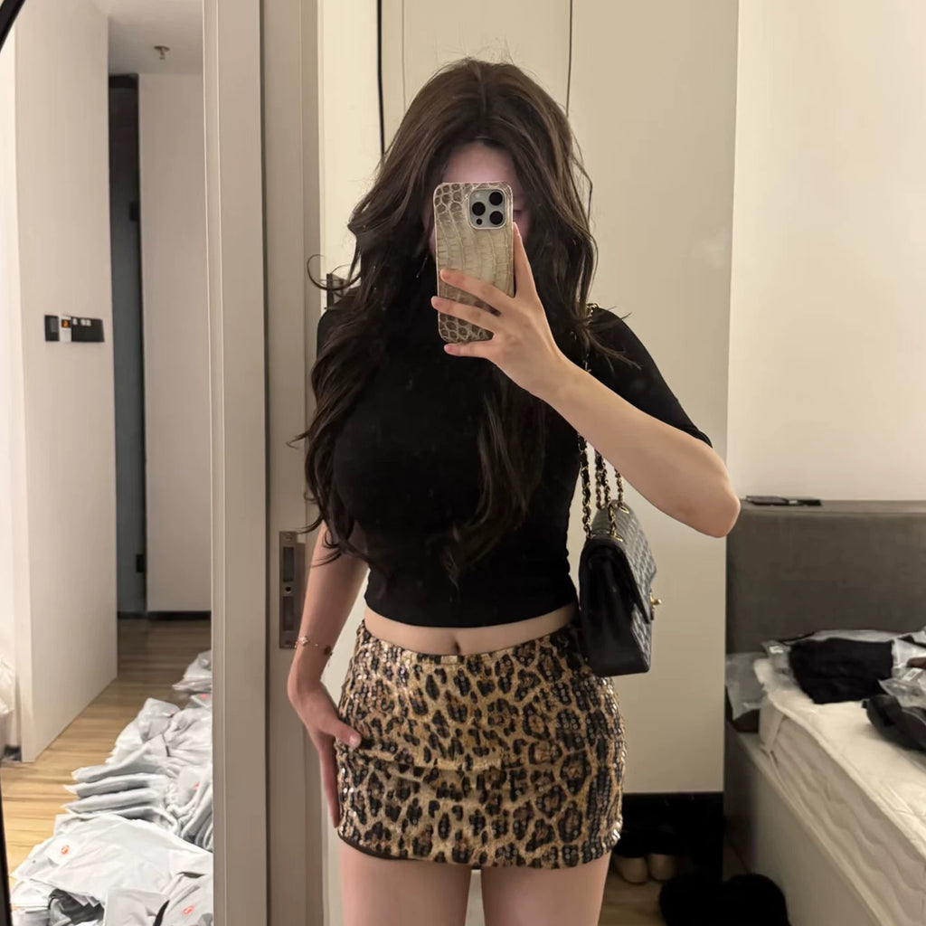 Kaleena Leopard Sequin Skirt Set
