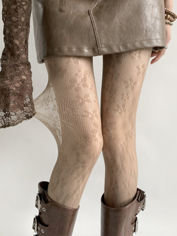 Kaleyah Sheer Lace Print Tights [2WACAB9F]