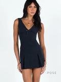 Kaliah Deep V-Neck Bow Mini Dress [YGD0TMA4]