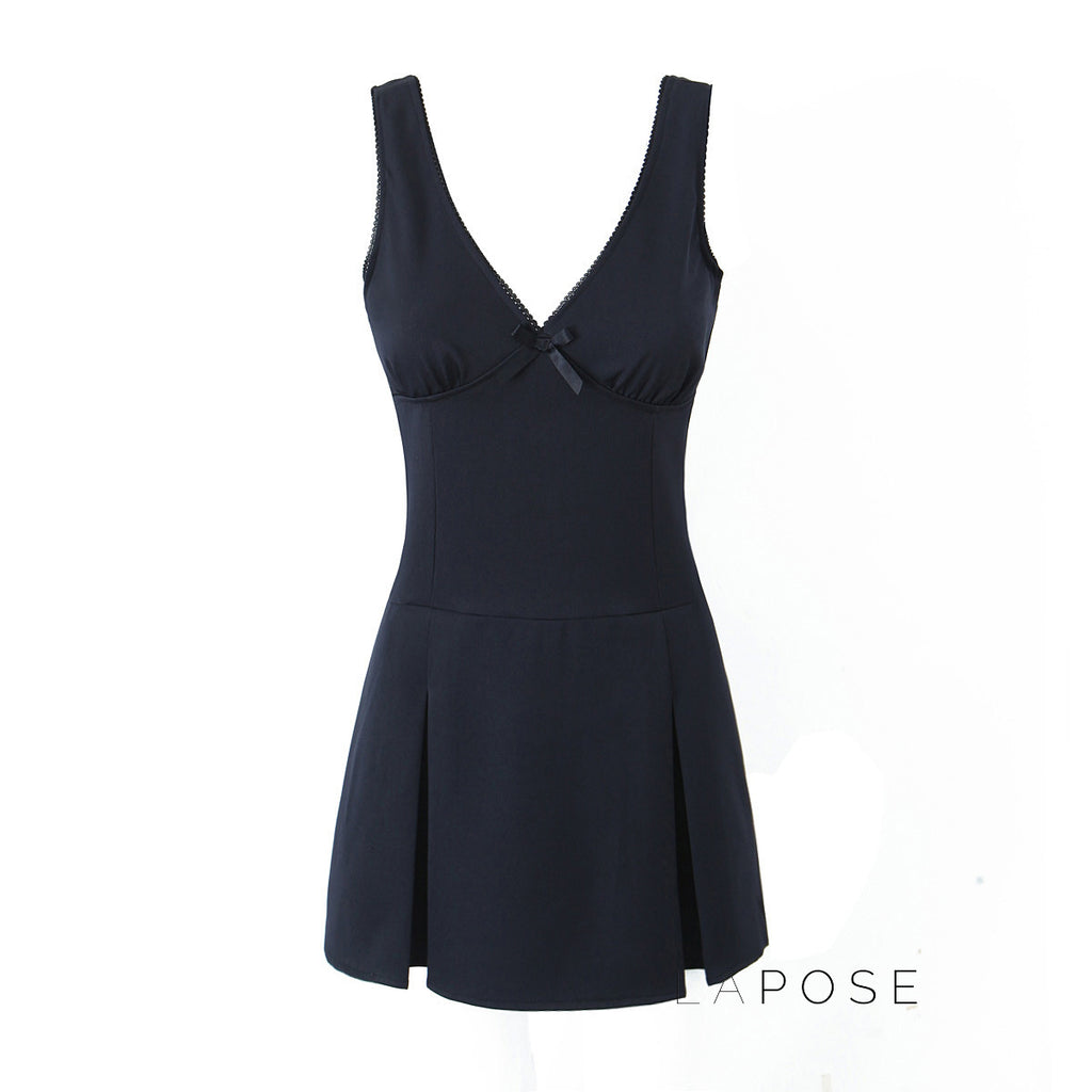 Kaliah Deep V-Neck Bow Mini Dress [ARJKQ0HH]