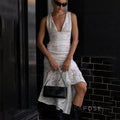 Kaliah Lace Ruched Asymmetric Dress [OIA0GZRP]