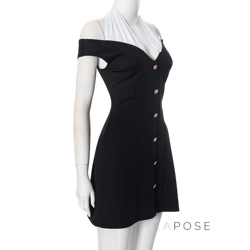 Kalilah Halter Contrast Mini Dress [D5CAX9BL]