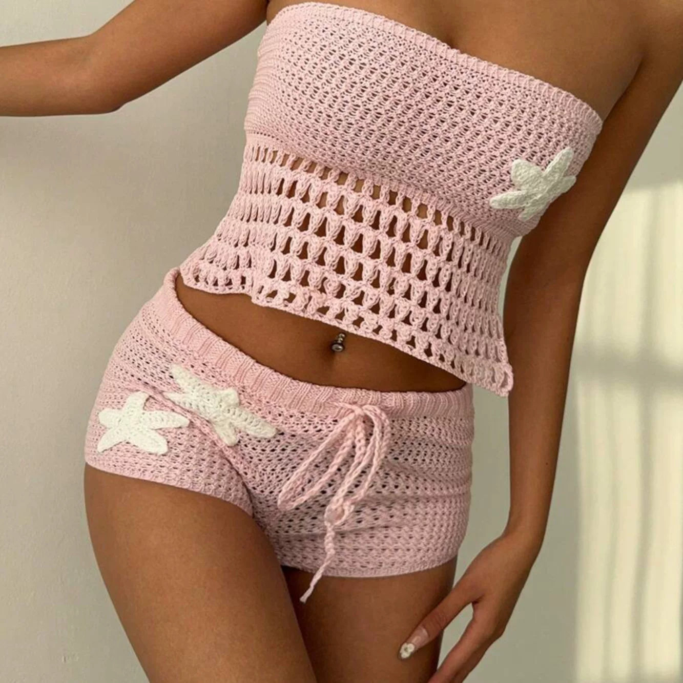 LaPose - Kalli Crochet Starfish Shorts Set