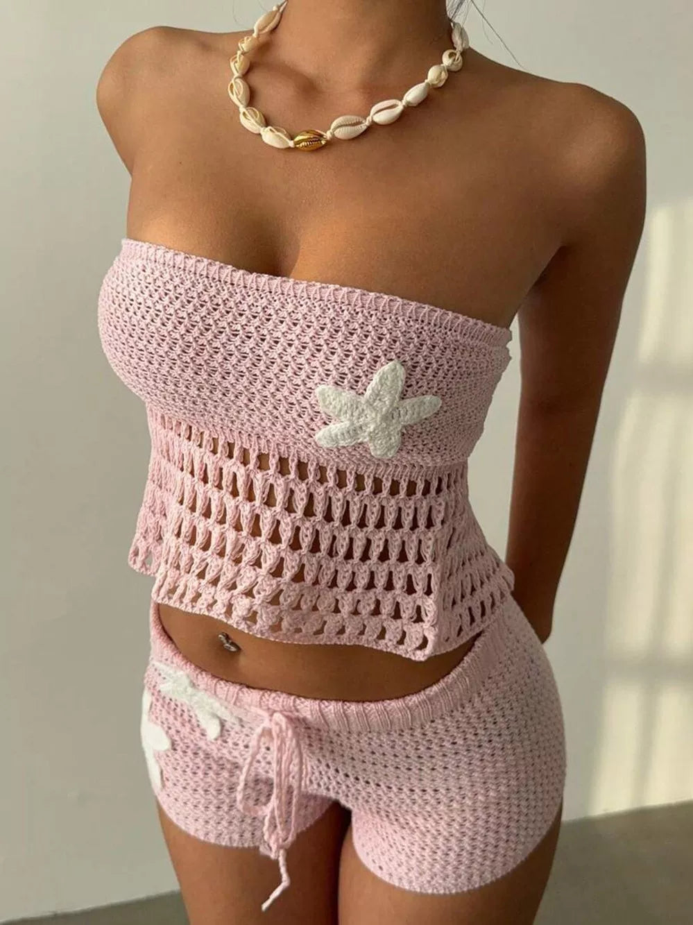 LaPose - Kalli Crochet Starfish Shorts Set