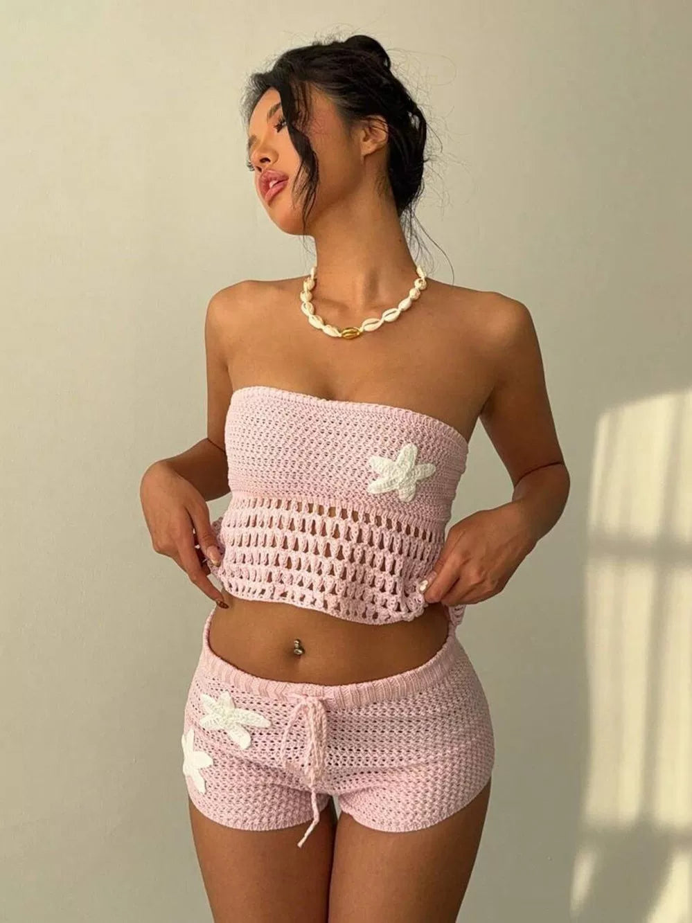 LaPose - Kalli Crochet Starfish Shorts Set