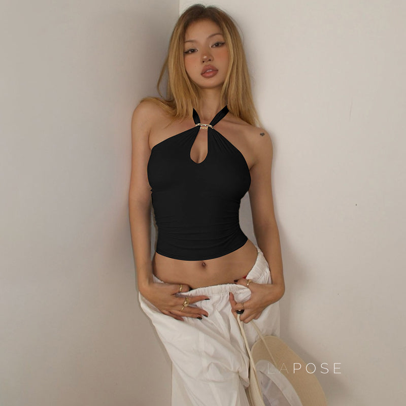 Kalynn Halter Buckle Crop Top