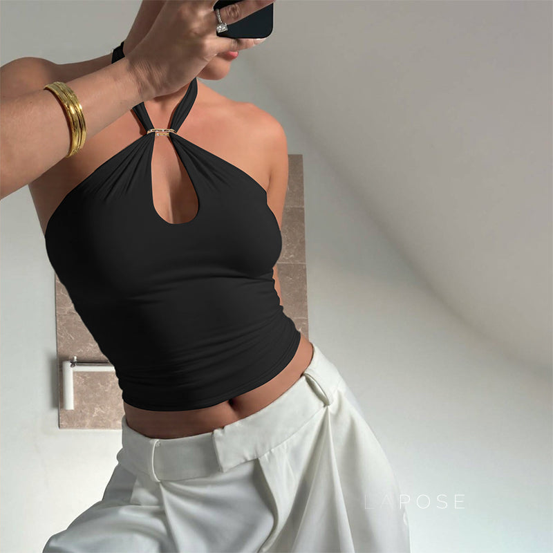 Kalynn Halter Buckle Crop Top