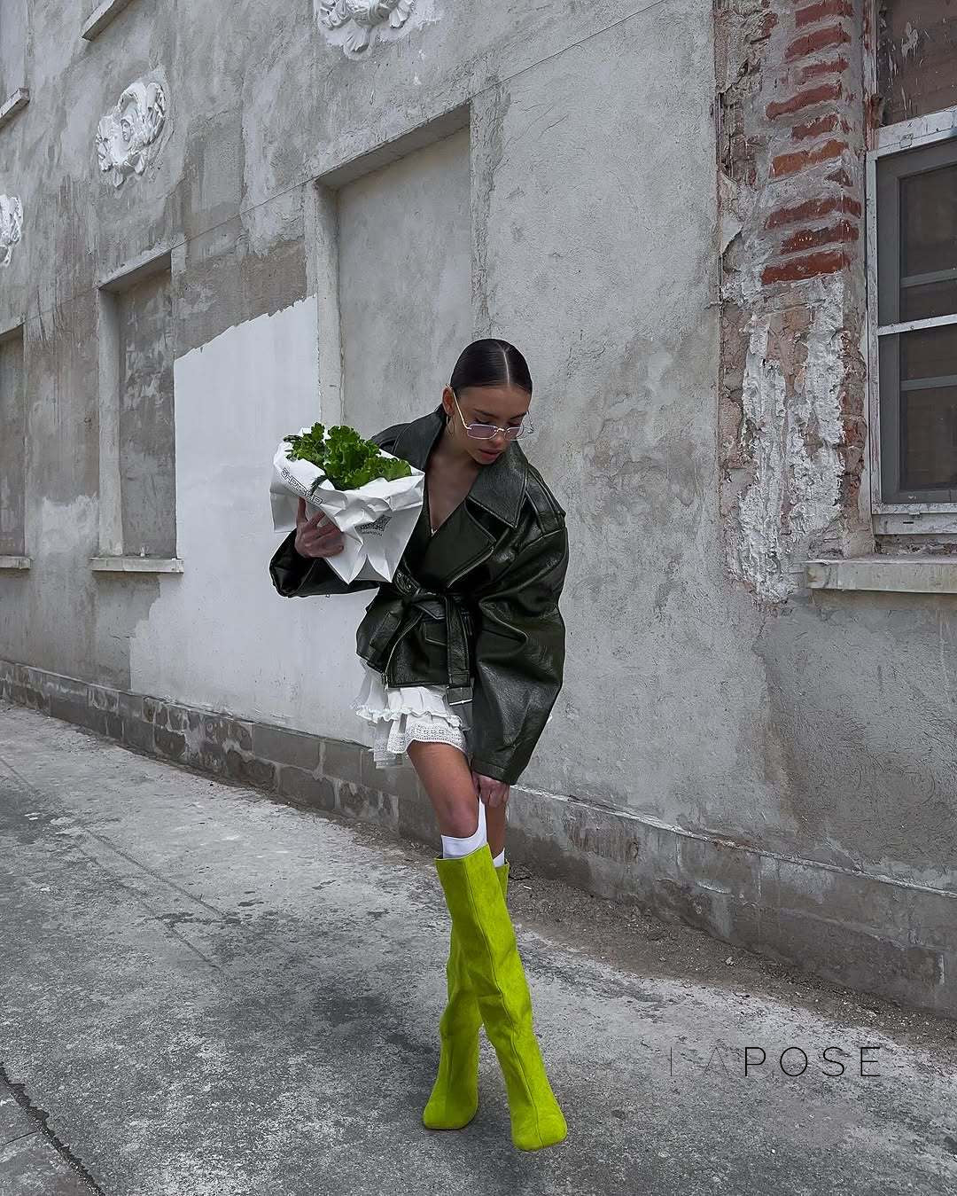 Kamia Green Faux Leather Biker Jacket [8WWHXDQI]