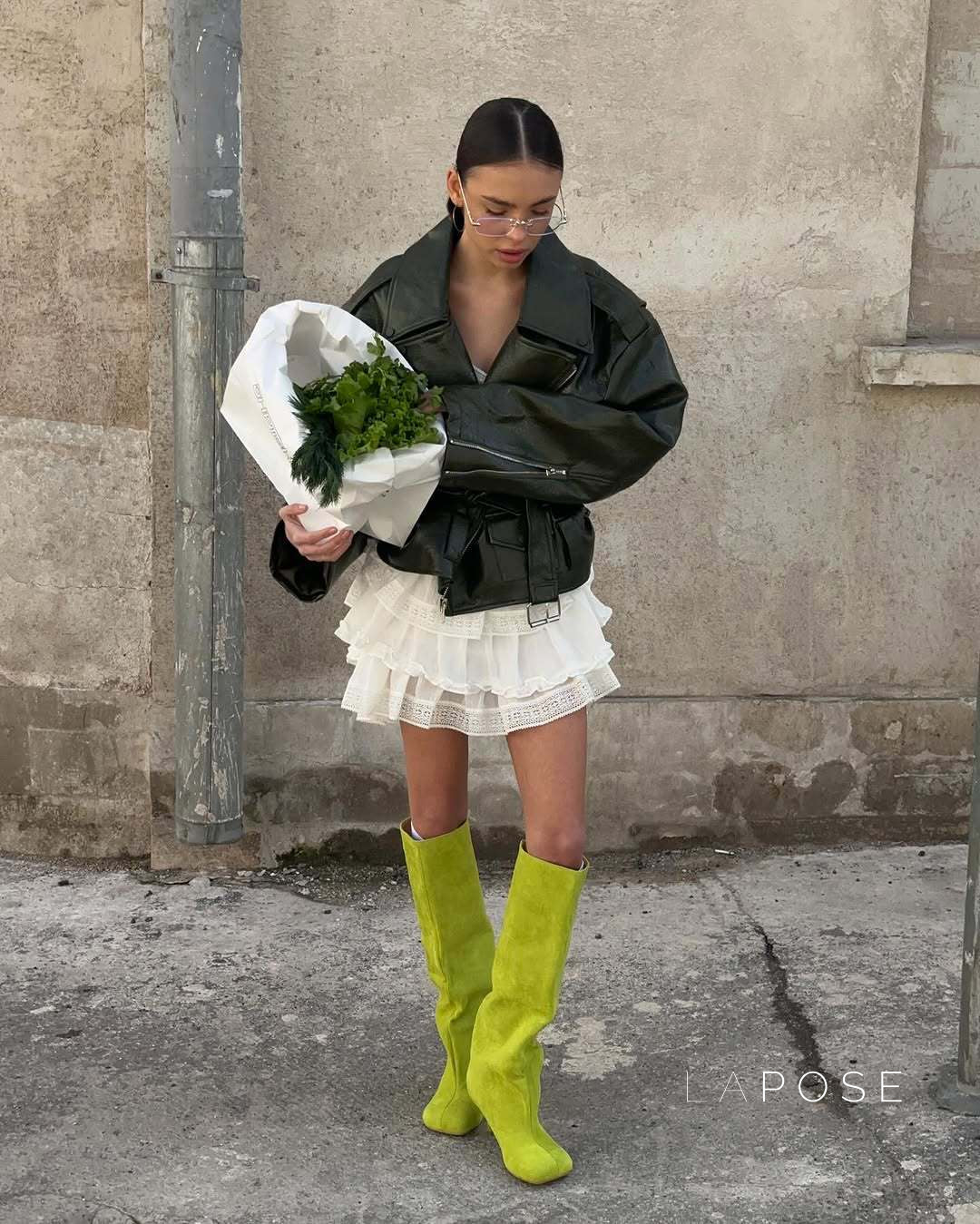 Kamia Green Faux Leather Biker Jacket [0VM6J3IP]