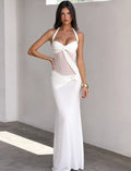 LaPose Kamri Draped Mesh Maxi Dress