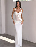 LaPose Kamri Draped Mesh Maxi Dress