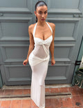 LaPose Kamri Draped Mesh Maxi Dress