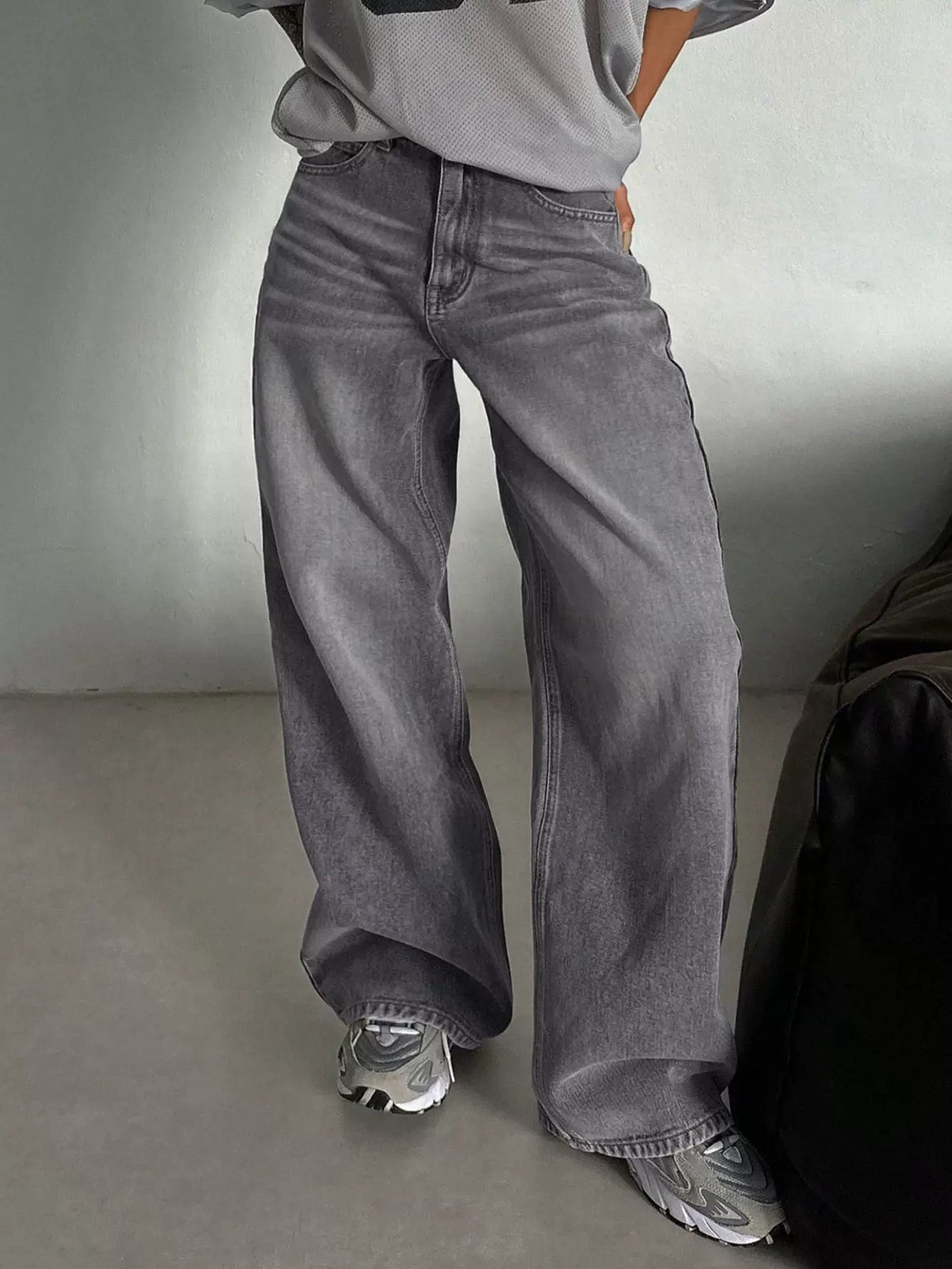 LaPose - Kamryn Grey Wide Leg Jeans - Light Gray Color